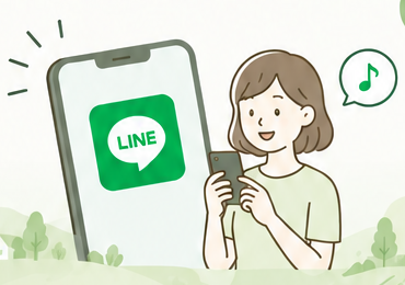 スマートフォンを持ってLINEを利用する女性のイラスト